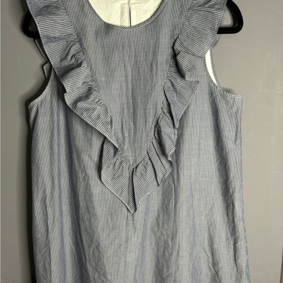 Express Blue and White Striped Sleeveless Dress Ruffle Detail Size Medium - Picture 3 of 7